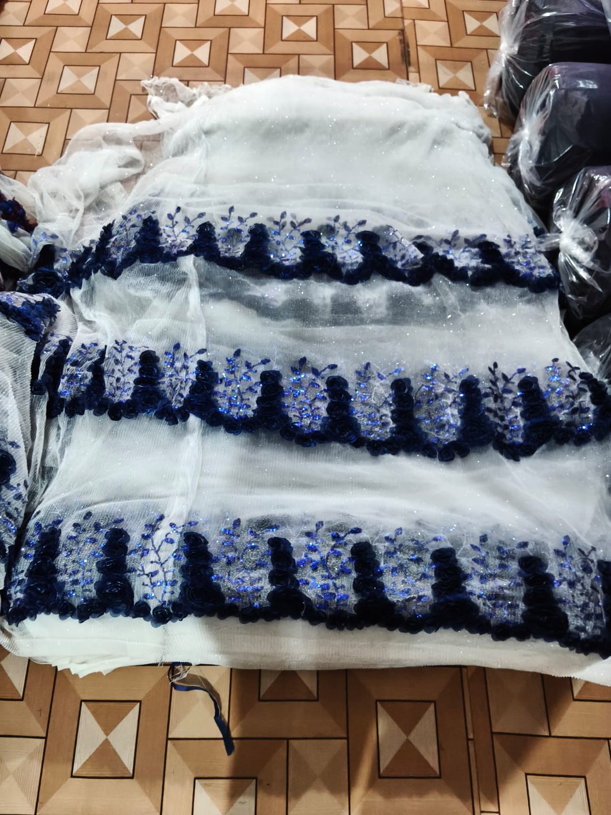 NET Ribbon Work NET Ribbon Work fabric for dupattas and overlays — wholesale from Surat