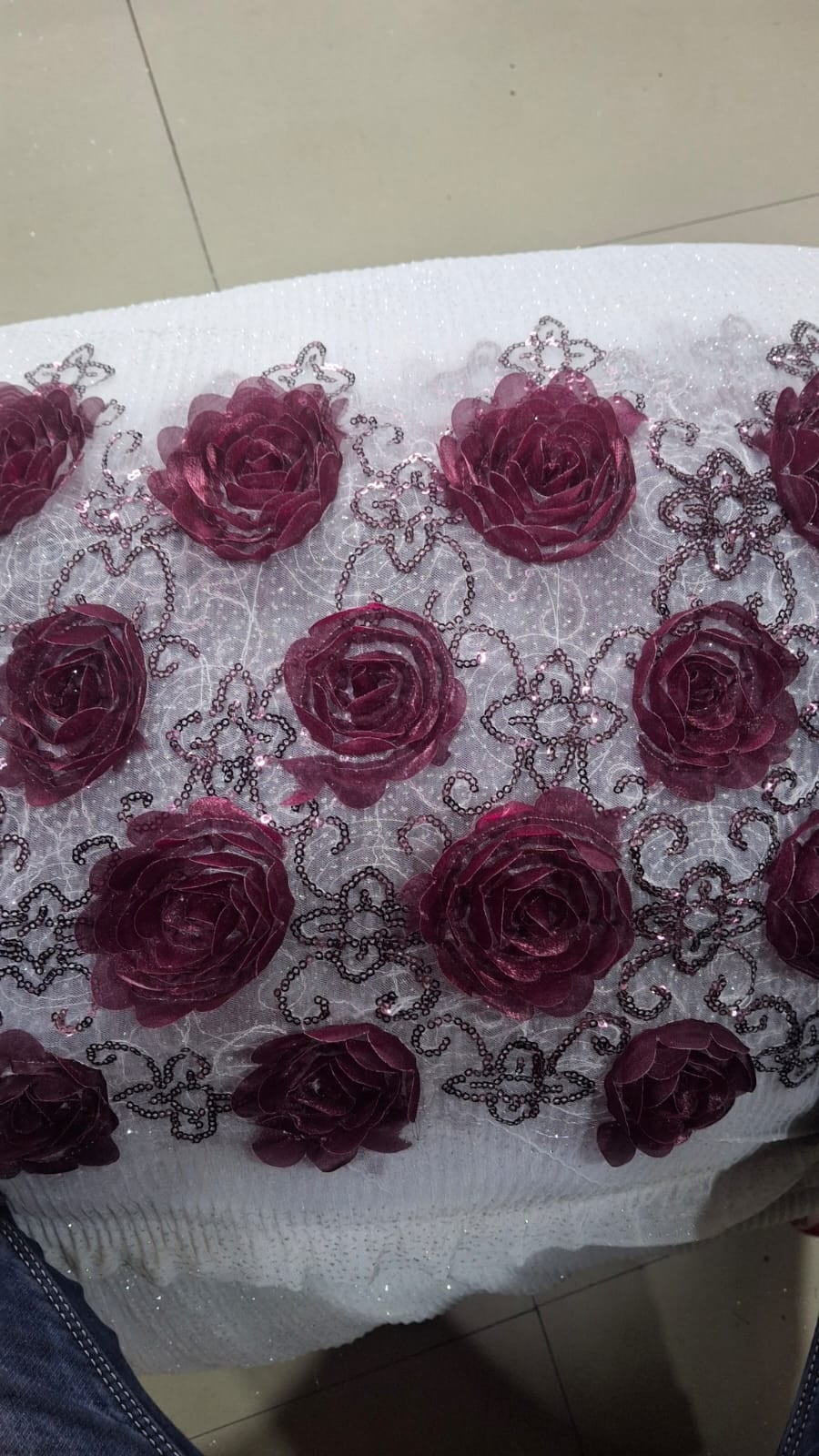 Sequence Embroidery with Flower Sequence Embroidery with Flower fabric for lehenga cholis and bridal wear — wholesale from Surat